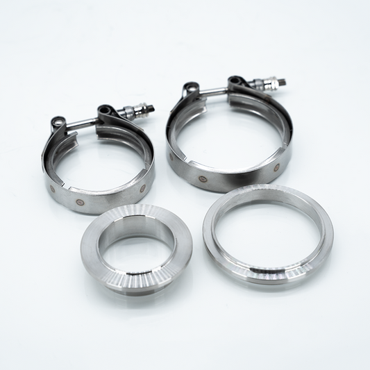 CT2RX/CT3RX/CT4RX Dual V-Band Turbine Housing Inlet/Outlet Flange & Clamp Set (.63/.82/1.06)